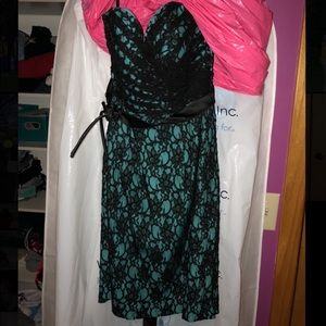 Strapless Light blue/Black semi formal dress